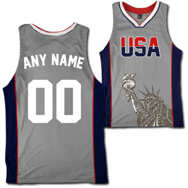 Custom Grey USA Basketball Jersey Basketball Jersey Greater Half