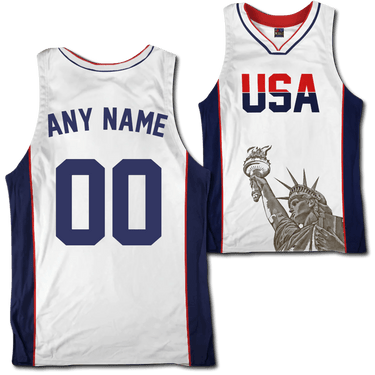 Custom White USA Basketball Jersey Basketball Jersey Greater Half