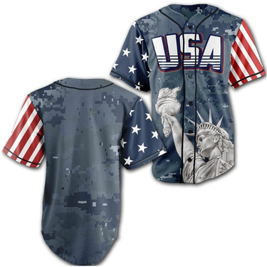 Custom Blue Camo USA Baseball Jersey Baseball Jersey Greater Half