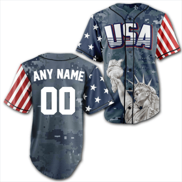 Custom Blue Camo USA Baseball Jersey Baseball Jersey Greater Half