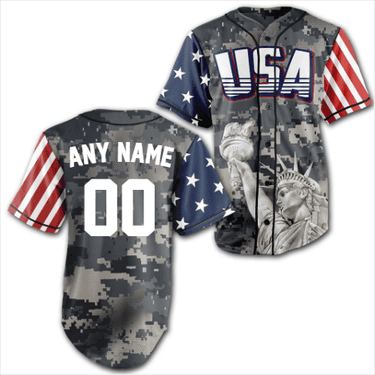 Custom Teal Camo USA Baseball Jersey Baseball Jersey Greater Half