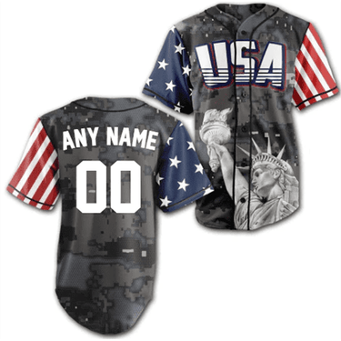 Custom Steel Camo USA Baseball Jersey Baseball Jersey Greater Half