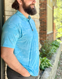 Thumbnail for Sky Blue Camo Polo Golf Polo Greater Half