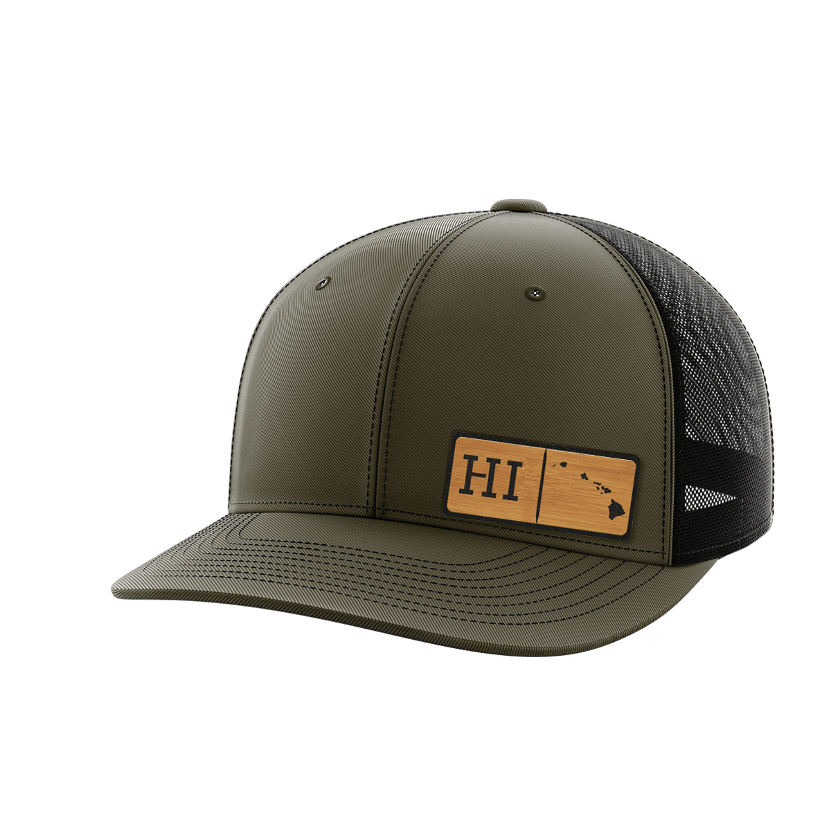 Hawaii Homegrown Hats Hat Greater Half OD Green/Black Bamboo Leatherette Hawaii