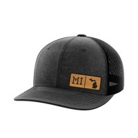 Thumbnail for Michigan Homegrown Hats Hat Greater Half Heather Black/Black Bamboo Leatherette Michigan