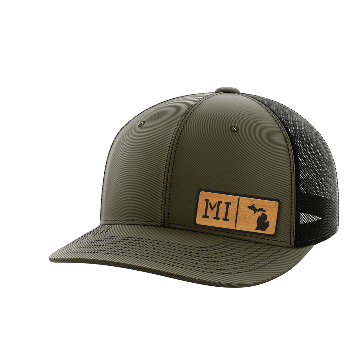 Michigan Homegrown Hats Hat Greater Half OD Green/Black Bamboo Leatherette Michigan