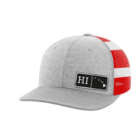 Thumbnail for Hawaii Homegrown Hats Hat Greater Half Heather Grey/Flag Black Leatherette Hawaii