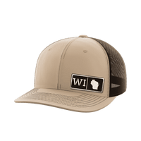 Thumbnail for Wisconsin Homegrown Hats Hat Greater Half Khaki/Coffee Black Leatherette Wisconsin