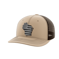 Thumbnail for Wisconsin United Hats Hat Greater Half Khaki/Coffee Black Leatherette Wisconsin