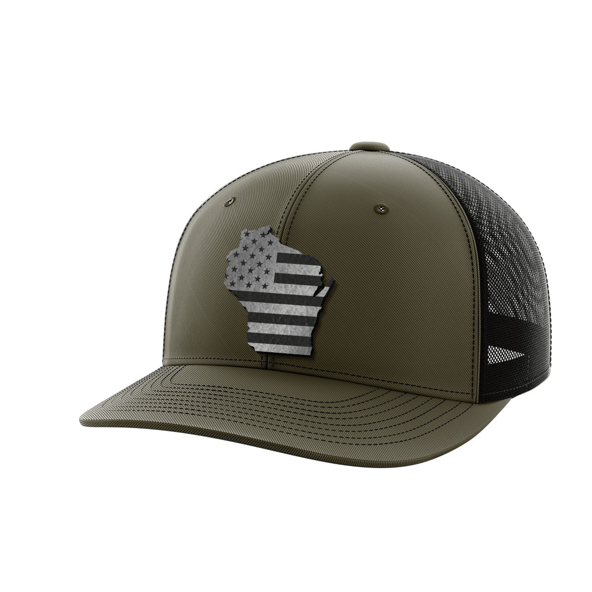 Wisconsin United Hats Hat Greater Half OD Green/Black Black Leatherette Wisconsin
