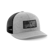 Thumbnail for Don't Tread On Me/American Flag Patch Hat Hat Greater Half Heather Grey/Black Black Leatherette