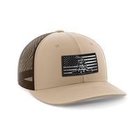 Thumbnail for Don't Tread On Me/American Flag Patch Hat Hat Greater Half Khaki/Coffee Genuine Leather