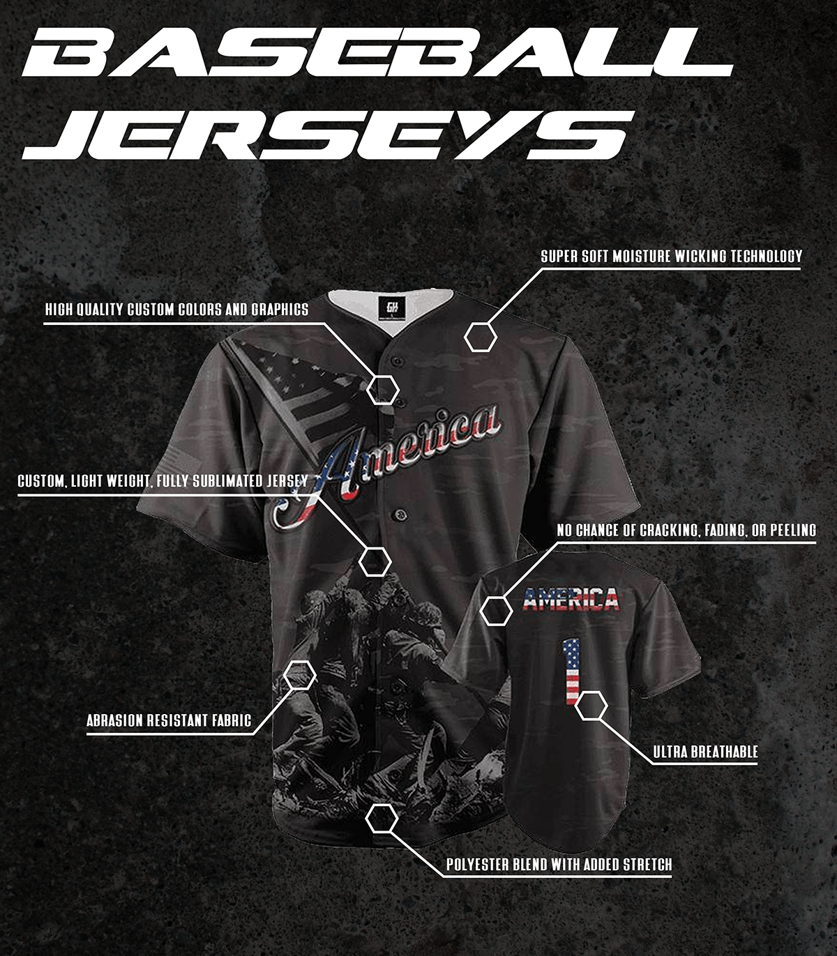 Patriotic America Baseball Jersey Baseball Jersey Greater Half