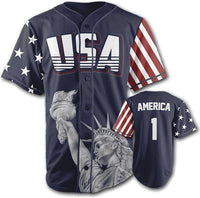 Thumbnail for USA Liberty Baseball Jersey Baseball Jersey Greater Half Dark Blue S