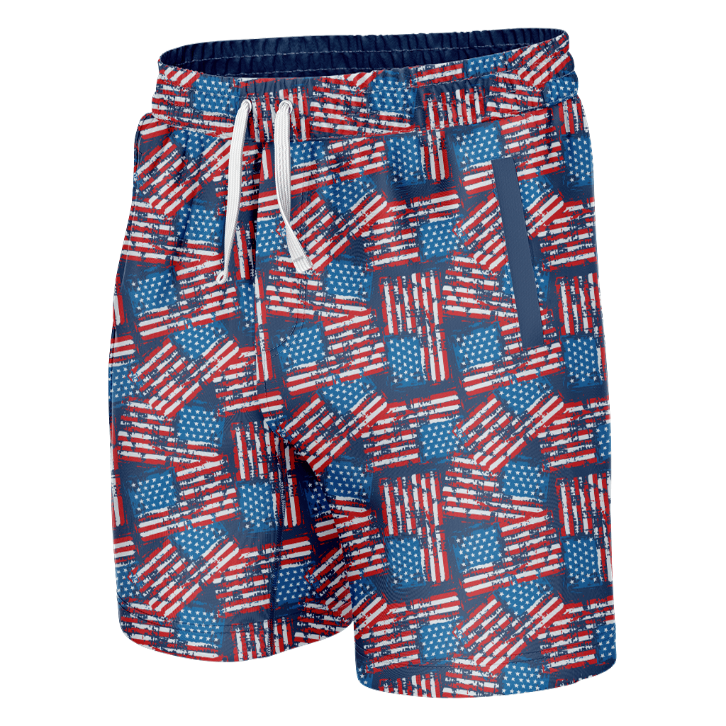 Distressed American Flag Swim Trunks Swim Trunk Greater Half S Standard Length (7" Inseam)