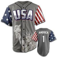 Thumbnail for USA Liberty Baseball Jersey Baseball Jersey Greater Half Grey S
