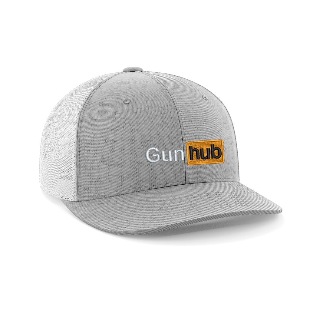 Gun Hub Embroidered Trucker Hat Hat Greater Half Heather Grey/White