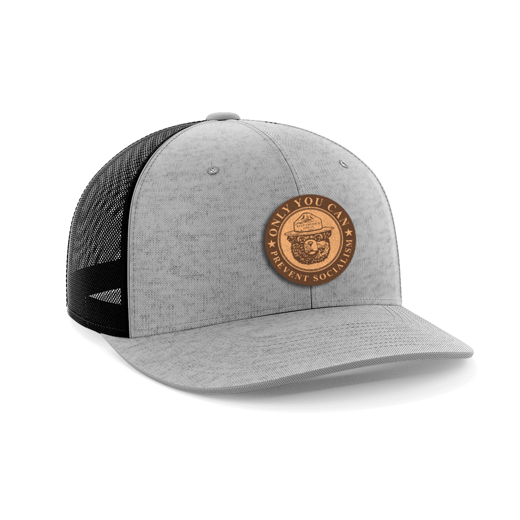 Only You Can Prevent Socialism Leather Patch Hat Hat Greater Half Heather Grey/Black