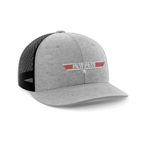 Thumbnail for Pew Pew Embroidered Trucker Hat Hat Greater Half Heather Grey/Black