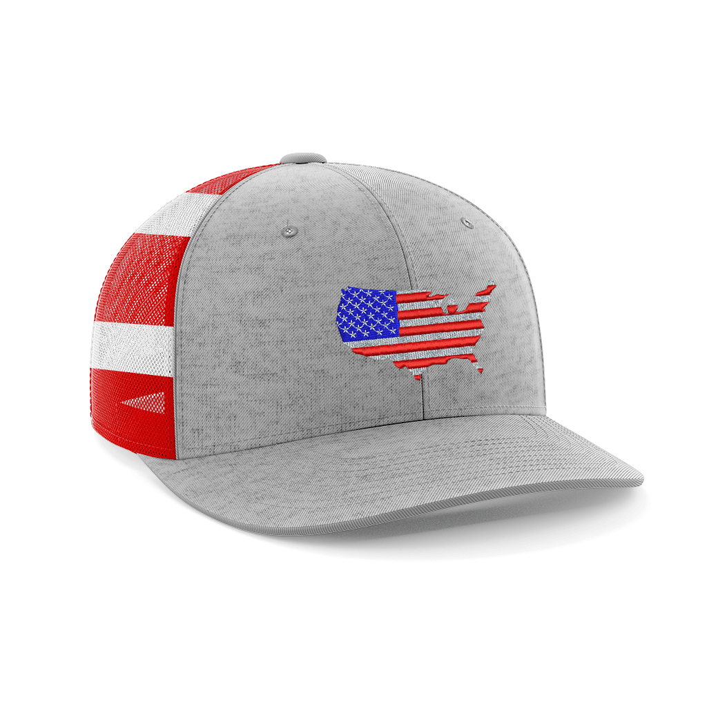 USA Flag Embroidered Trucker Hat Hat Greater Half Heather Grey/Flag