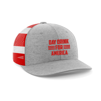 Thumbnail for Day Drink For America Embroidered Trucker Hat Hat Greater Half Heather Grey/Flag