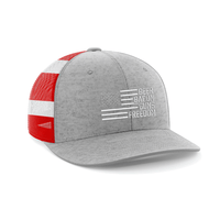 Thumbnail for Beer, Gun's, Bacon Embroidered Trucker Hat Hat Greater Half Heather Grey/Flag