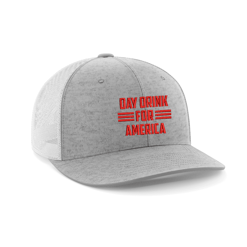 Day Drink For America Embroidered Trucker Hat Hat Greater Half Heather Grey/White