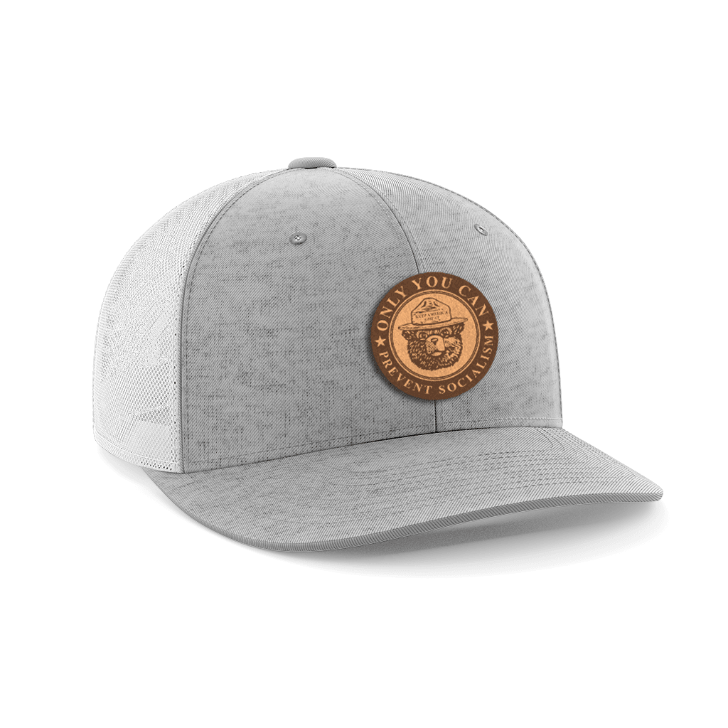 Only You Can Prevent Socialism Leather Patch Hat Hat Greater Half Heather Grey/White
