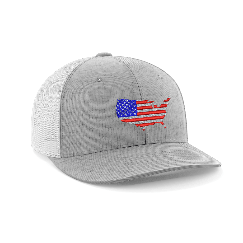 USA Flag Embroidered Trucker Hat Hat Greater Half Heather Grey/White