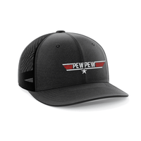 Thumbnail for Pew Pew Embroidered Trucker Hat Hat Greater Half Heather Black/Black