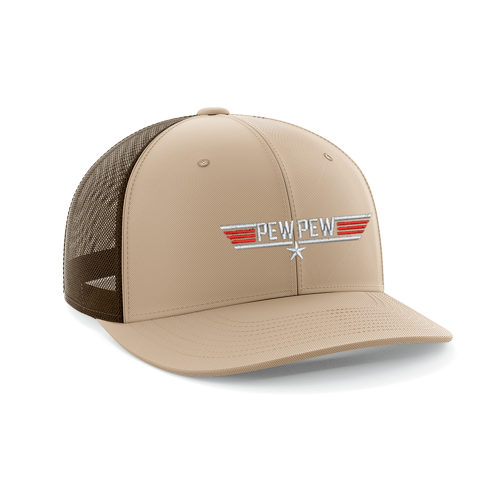 Pew Pew Embroidered Trucker Hat Hat Greater Half Khaki/Coffee