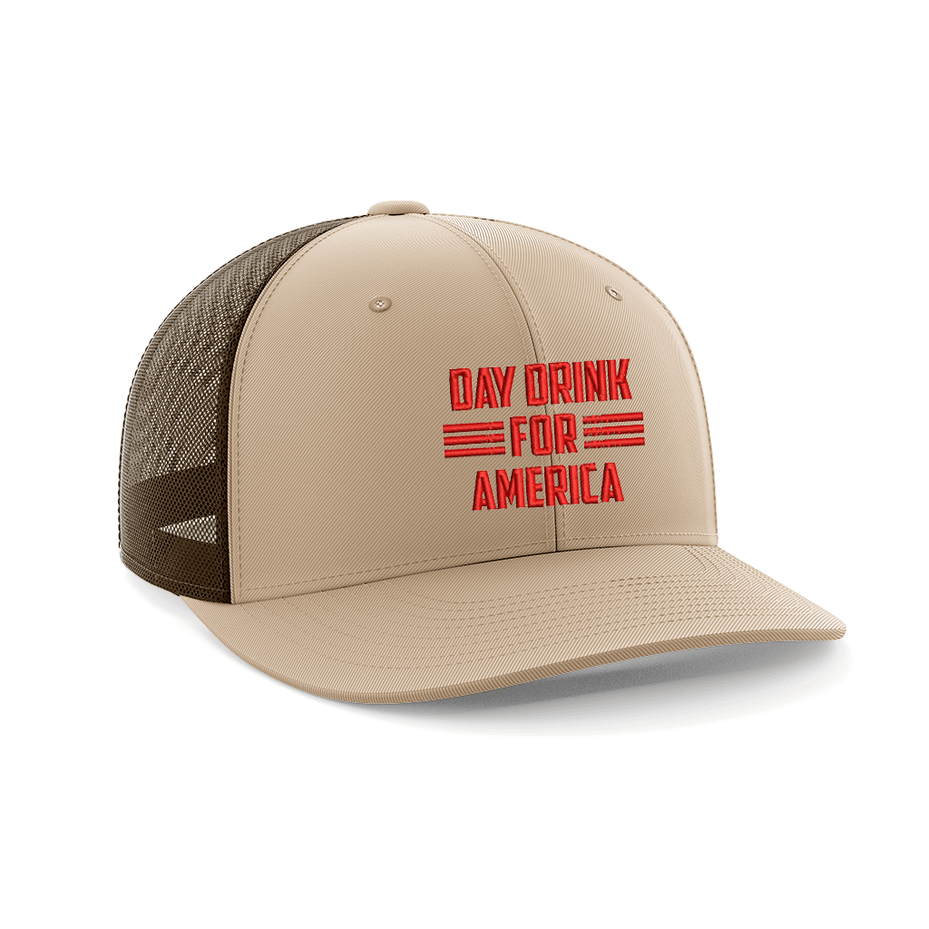 Day Drink For America Embroidered Trucker Hat Hat Greater Half Khaki/Coffee
