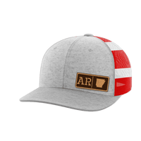 Thumbnail for Arkansas Homegrown Hats Hat Greater Half Heather Grey/Flag Genuine Leather Arkansas
