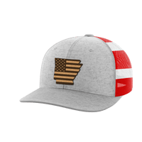 Thumbnail for Arkansas United Hats Hat Greater Half Heather Grey/Flag Genuine Leather Arkansas