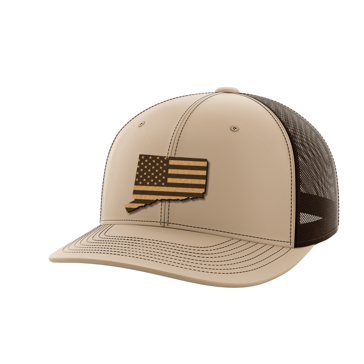 Connecticut United Hats Hat Greater Half Khaki/Coffee Genuine Leather Connecticut