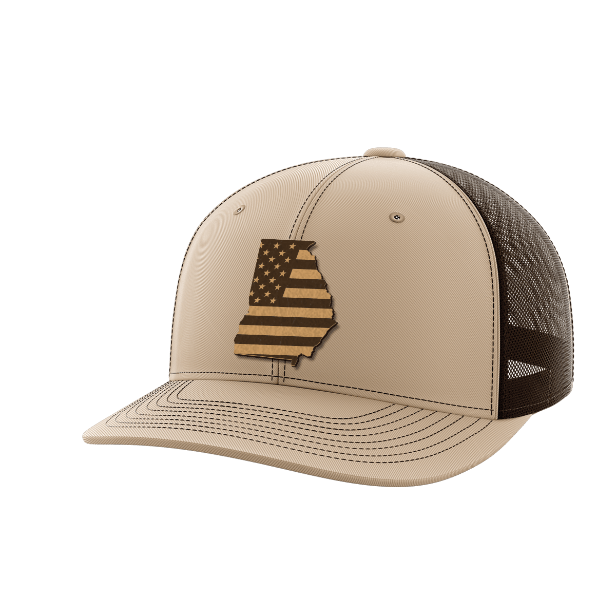 Georgia United Hats Hat Greater Half Khaki/Coffee Genuine Leather Georgia
