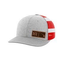 Thumbnail for Hawaii Homegrown Hats Hat Greater Half Heather Grey/Flag Genuine Leather Hawaii
