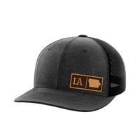 Thumbnail for Iowa Homegrown Hats Hat Greater Half Heather Black/Black Genuine Leather Iowa