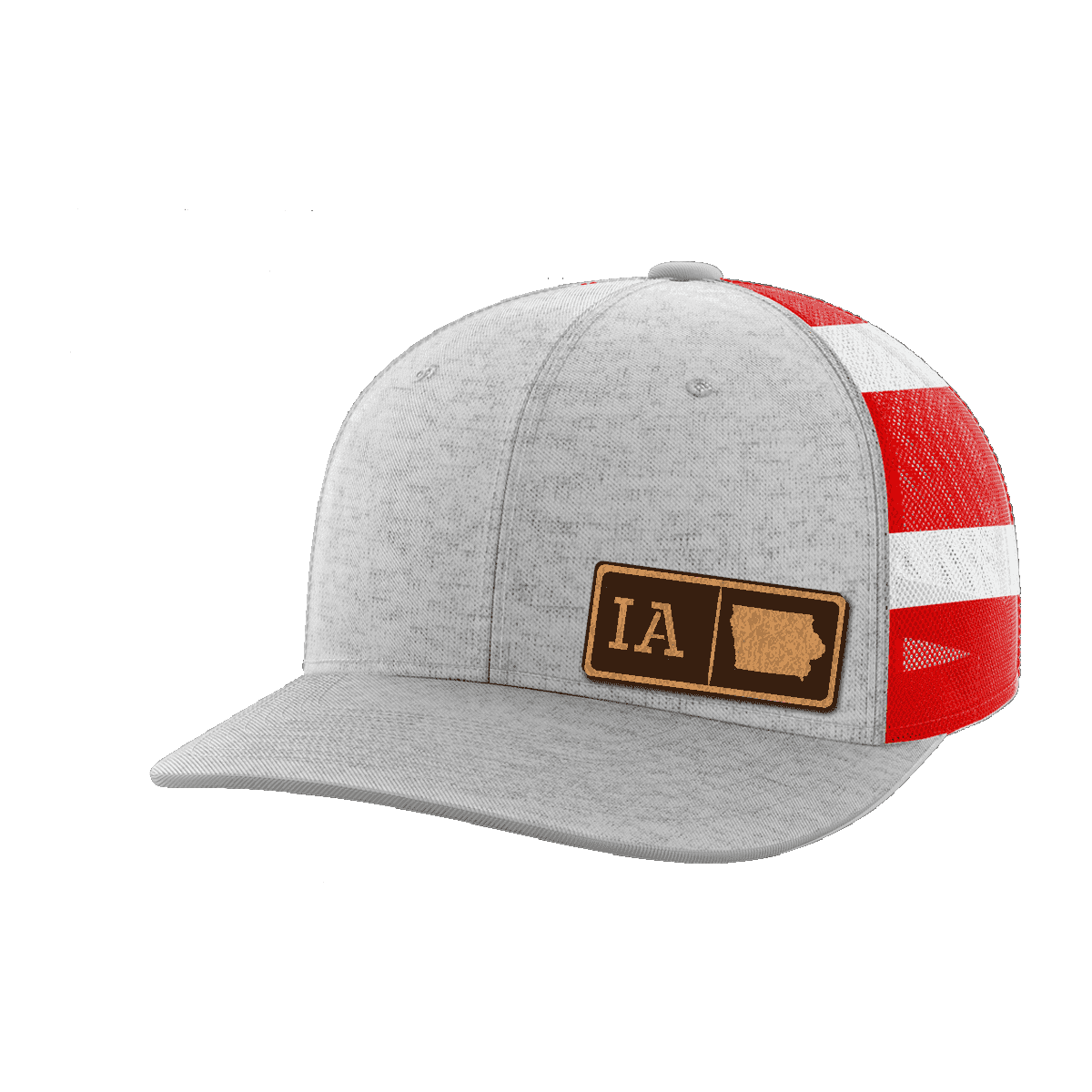 Iowa Homegrown Hats Hat Greater Half Heather Grey/Flag Genuine Leather Iowa