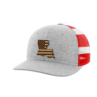 Thumbnail for Louisiana United Hats Hat Greater Half Heather Grey/Flag Genuine Leather Louisiana