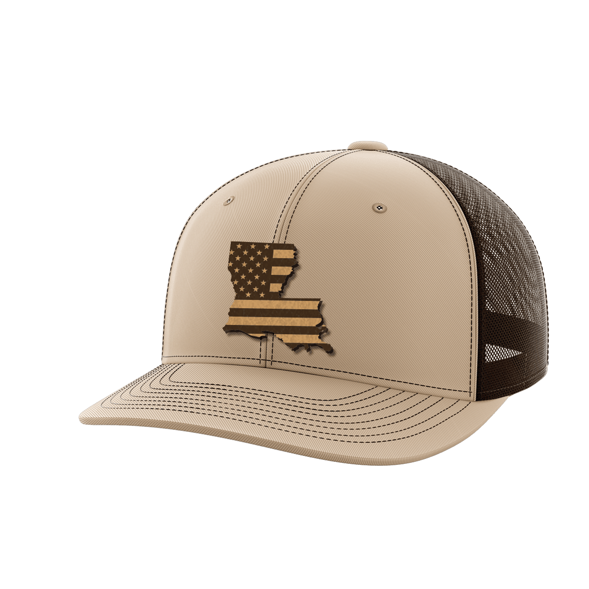 Louisiana United Hats Hat Greater Half Khaki/Coffee Genuine Leather Louisiana