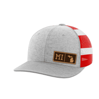 Thumbnail for Michigan Homegrown Hats Hat Greater Half Heather Grey/Flag Genuine Leather Michigan