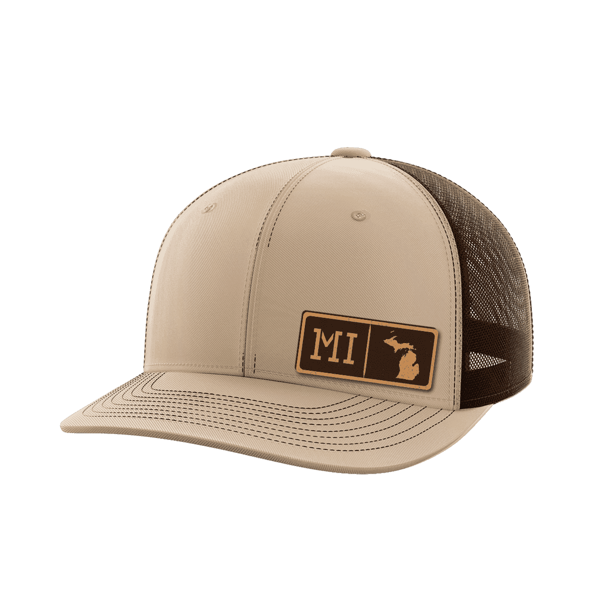 Michigan Homegrown Hats Hat Greater Half Khaki/Coffee Genuine Leather Michigan