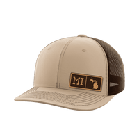Thumbnail for Michigan Homegrown Hats Hat Greater Half Khaki/Coffee Genuine Leather Michigan