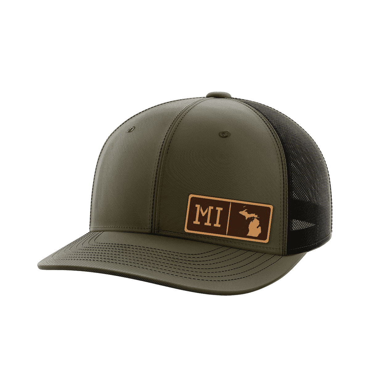 Michigan Homegrown Hats Hat Greater Half OD Green/Black Genuine Leather Michigan