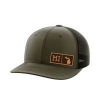 Thumbnail for Michigan Homegrown Hats Hat Greater Half OD Green/Black Genuine Leather Michigan
