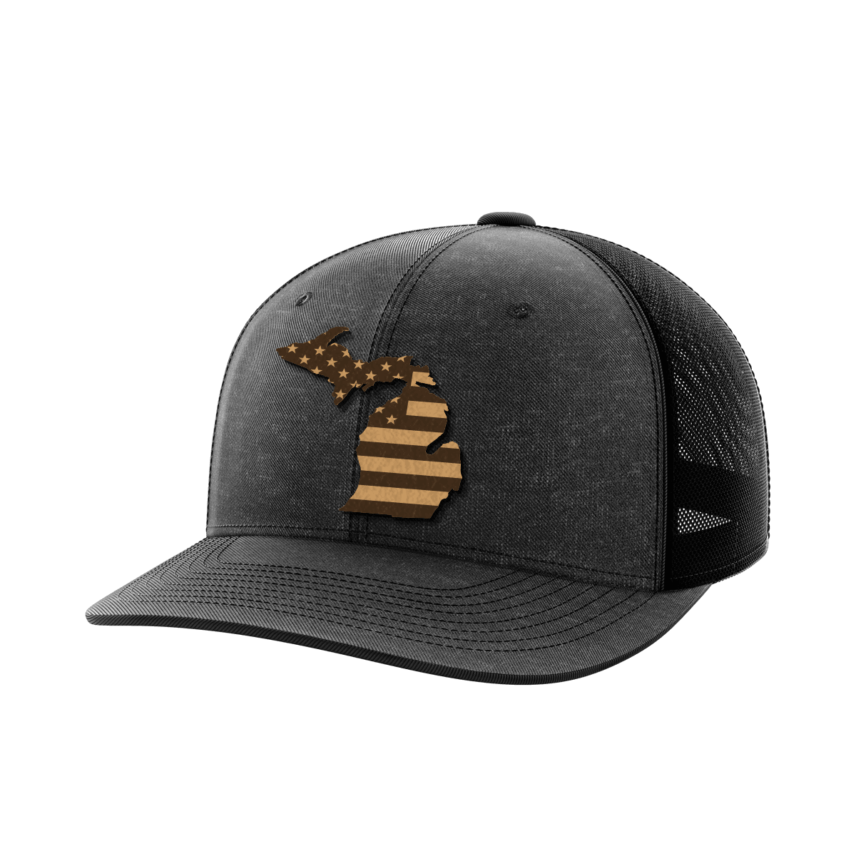 Michigan United Hats Hat Greater Half Heather Black/Black Genuine Leather Michigan