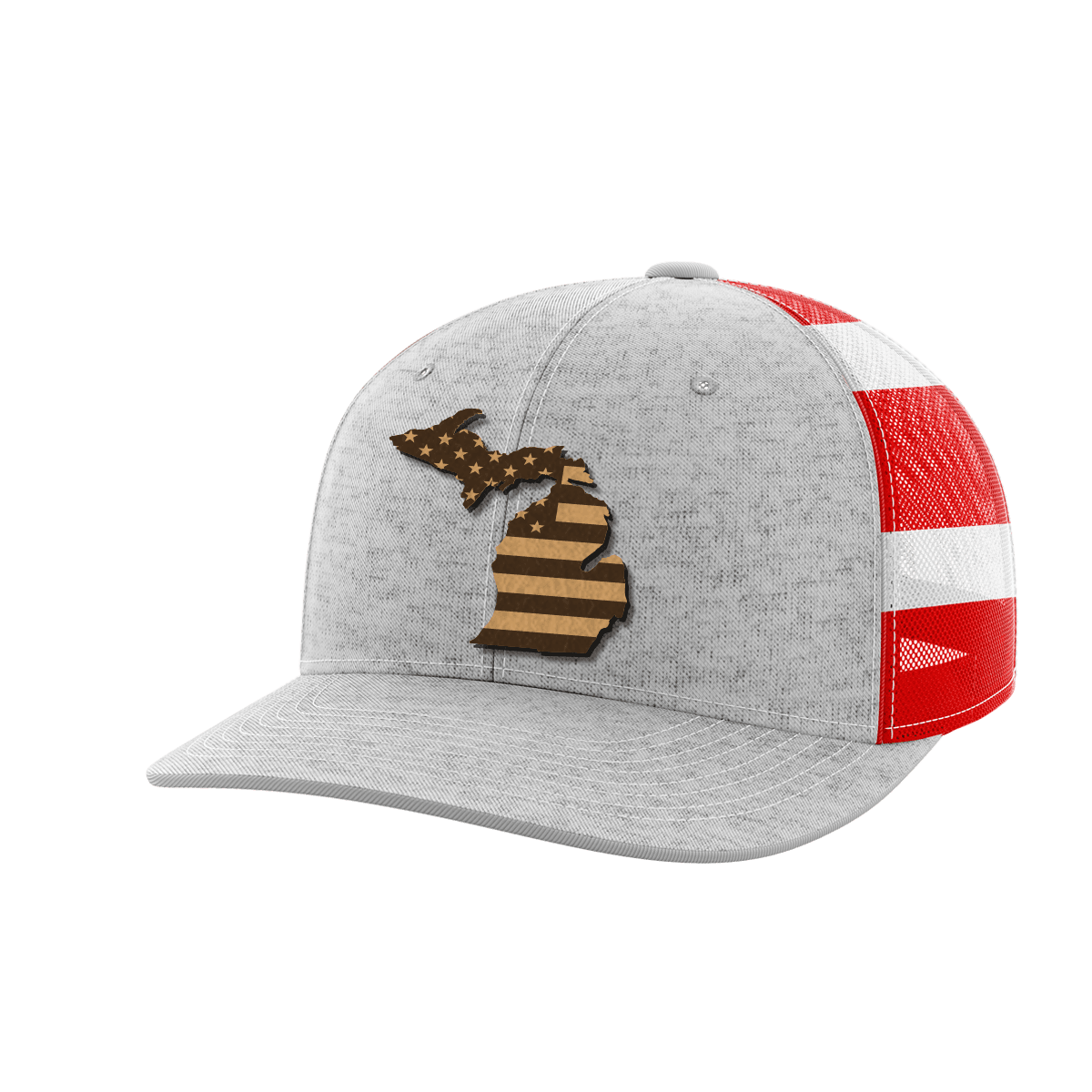 Michigan United Hats Hat Greater Half Heather Grey/Flag Genuine Leather Michigan