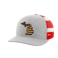 Thumbnail for Michigan United Hats Hat Greater Half Heather Grey/Flag Genuine Leather Michigan