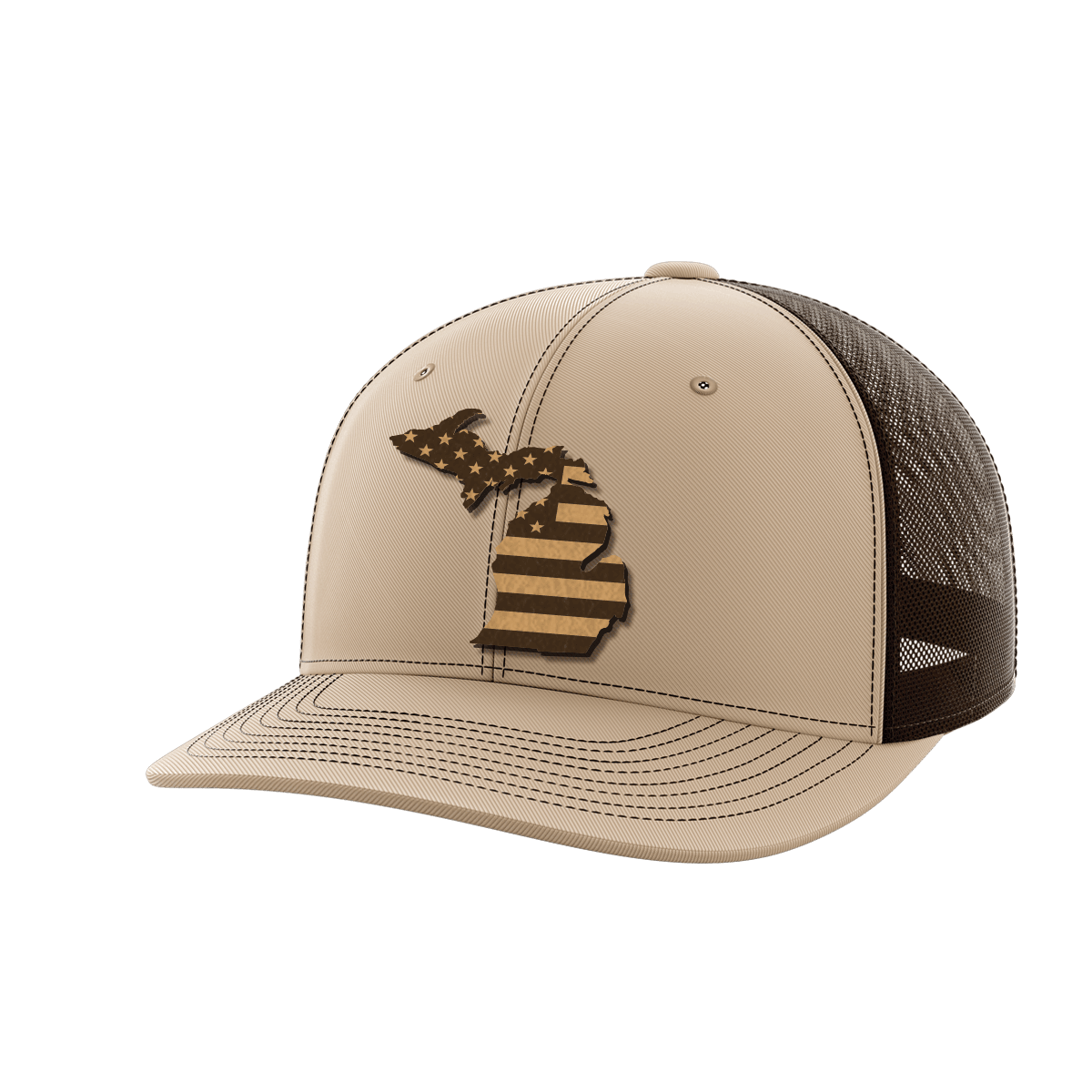 Michigan United Hats Hat Greater Half Khaki/Coffee Genuine Leather Michigan